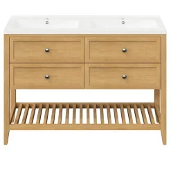 GoodHome Meuble sous vasque à poser 4 tiroirs placage chêne l.120 x H.80,6 x P.45 cm, Perma