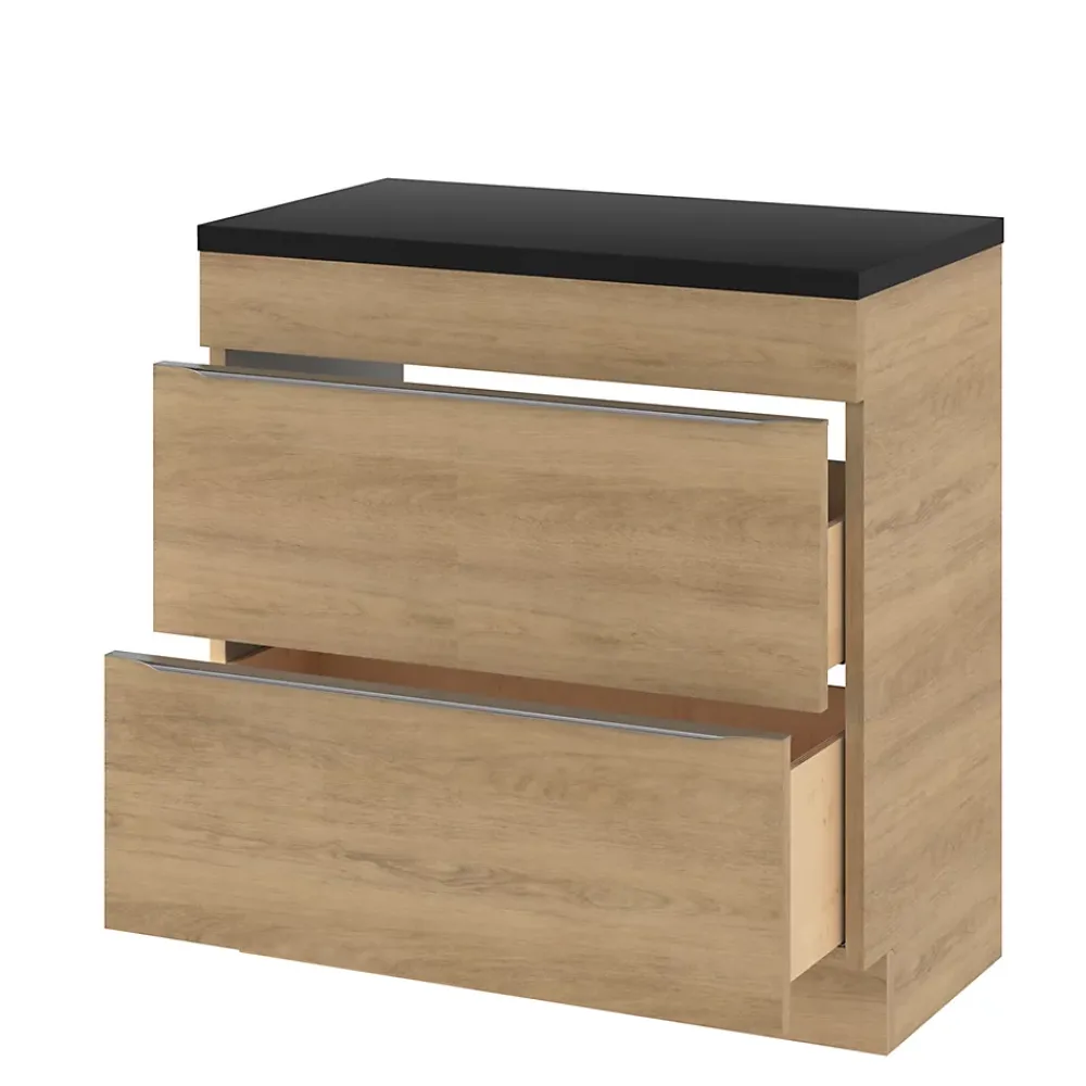 GoodHome Meuble sous vasque à poser effet chêne l.80 x H.60 x P.45 cm, Imandra