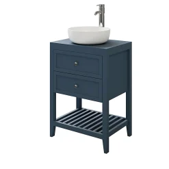 Meuble Buanderie|GoodHome Meuble sous vasque à poser 2 tiroirs bleu mat l.60 cm, Perma