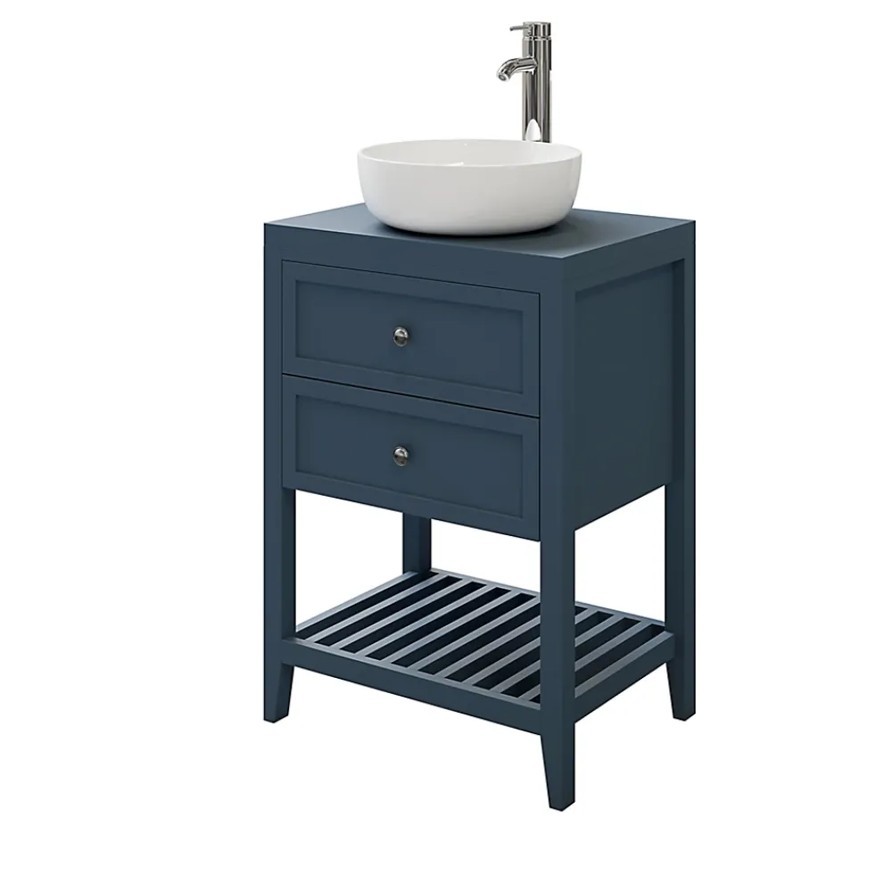 Meuble Buanderie|GoodHome Meuble sous vasque à poser 2 tiroirs bleu mat l.60 cm, Perma