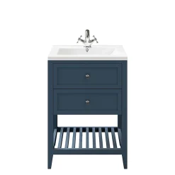 Meuble Buanderie|GoodHome Meuble sous vasque à poser 2 tiroirs bleu mat l.60 cm, Perma