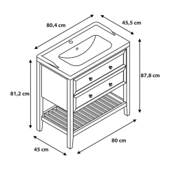 Meuble Buanderie|Meuble Sous-Vasque|GoodHome Meuble sous vasque à poser 2 tiroirs placage chêne l.80 x H.80,6 x P.45 cm, Perma