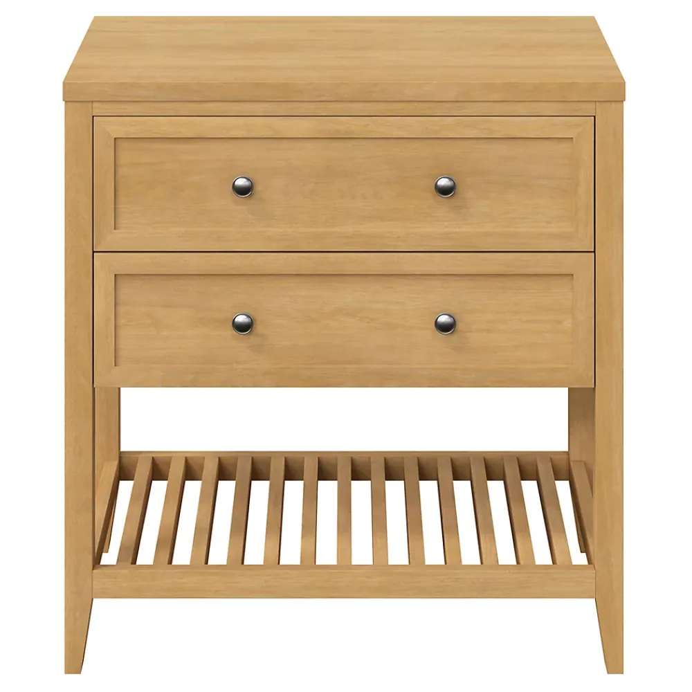 Meuble Buanderie|Meuble Sous-Vasque|GoodHome Meuble sous vasque à poser 2 tiroirs placage chêne l.80 x H.80,6 x P.45 cm, Perma