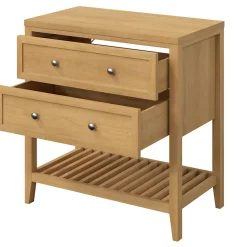 Meuble Buanderie|Meuble Sous-Vasque|GoodHome Meuble sous vasque à poser 2 tiroirs placage chêne l.80 x H.80,6 x P.45 cm, Perma