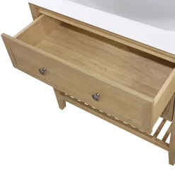 Meuble Buanderie|Meuble Sous-Vasque|GoodHome Meuble sous vasque à poser 2 tiroirs placage chêne l.80 x H.80,6 x P.45 cm, Perma
