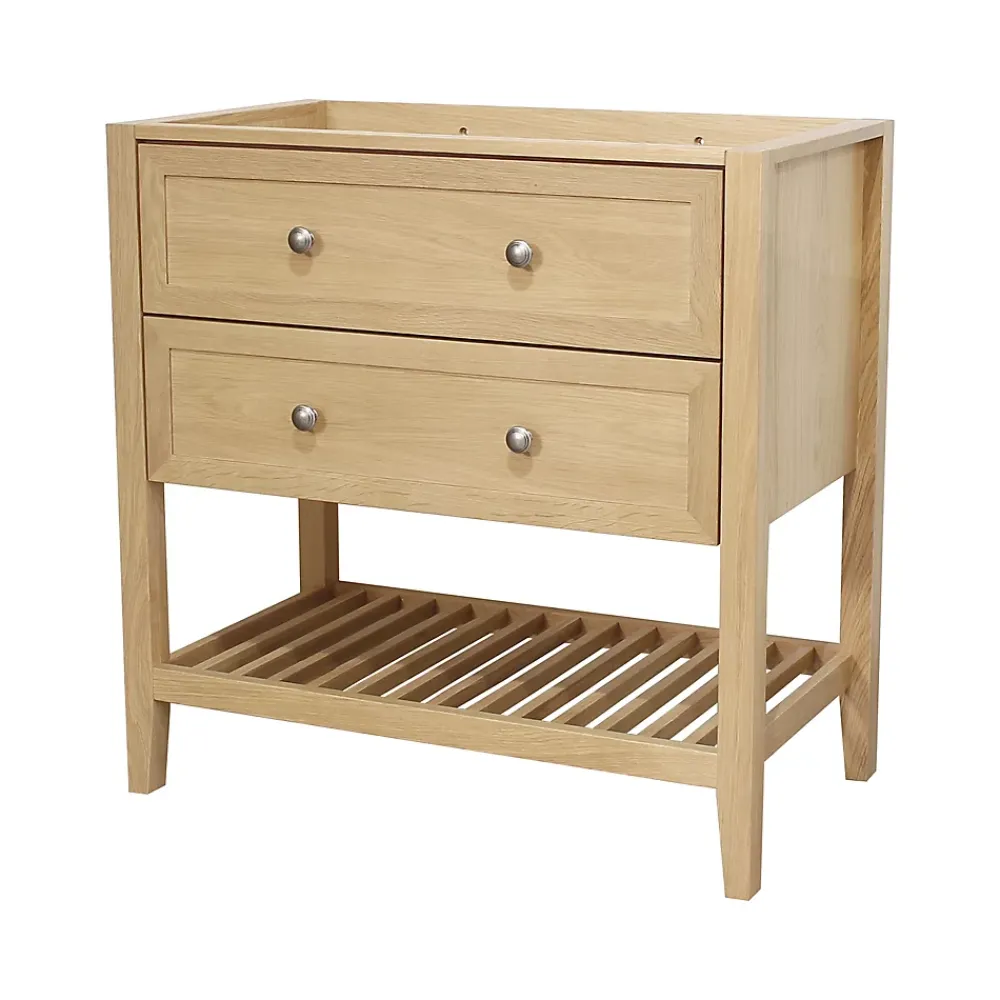 Meuble Buanderie|Meuble Sous-Vasque|GoodHome Meuble sous vasque à poser 2 tiroirs placage chêne l.80 x H.80,6 x P.45 cm, Perma