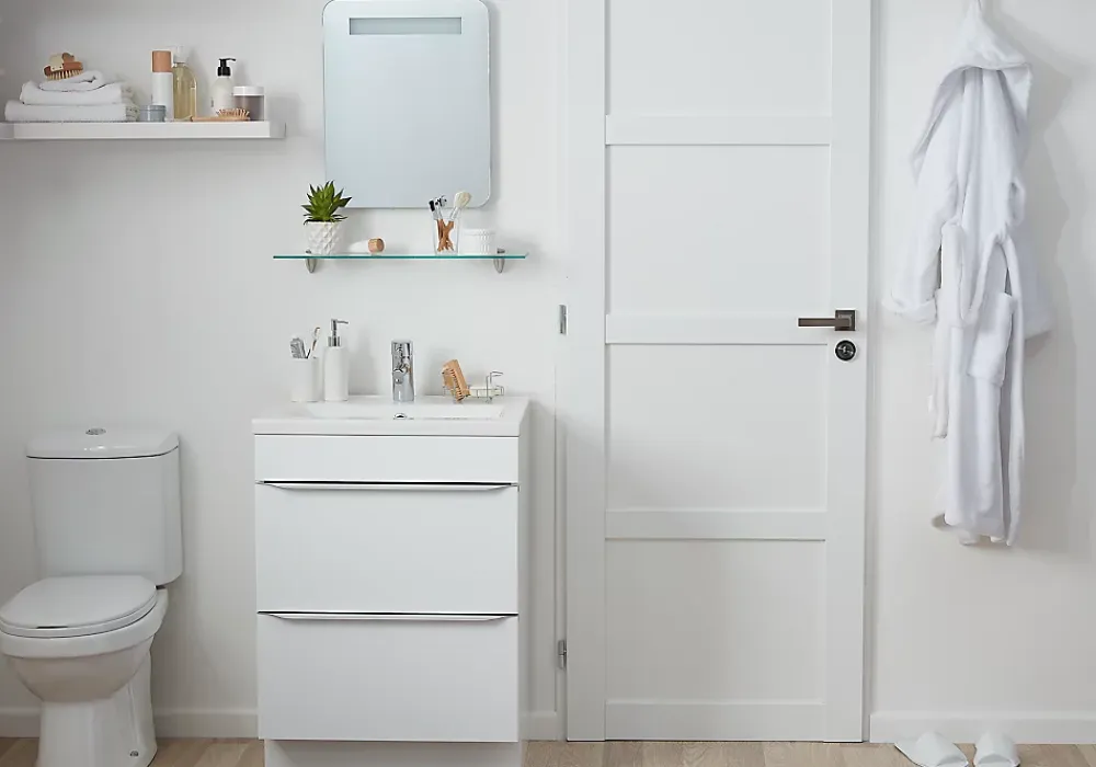 GoodHome Meuble sous vasque à poser blanc brillant l.60 x H.82 x P.45 cm, Imandra