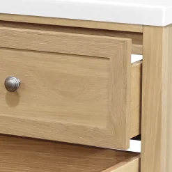 GoodHome Meuble sous vasque à poser 2 tiroirs 1 niche placage chêne l.80 cm Perma + plan vasque blanc Lana,