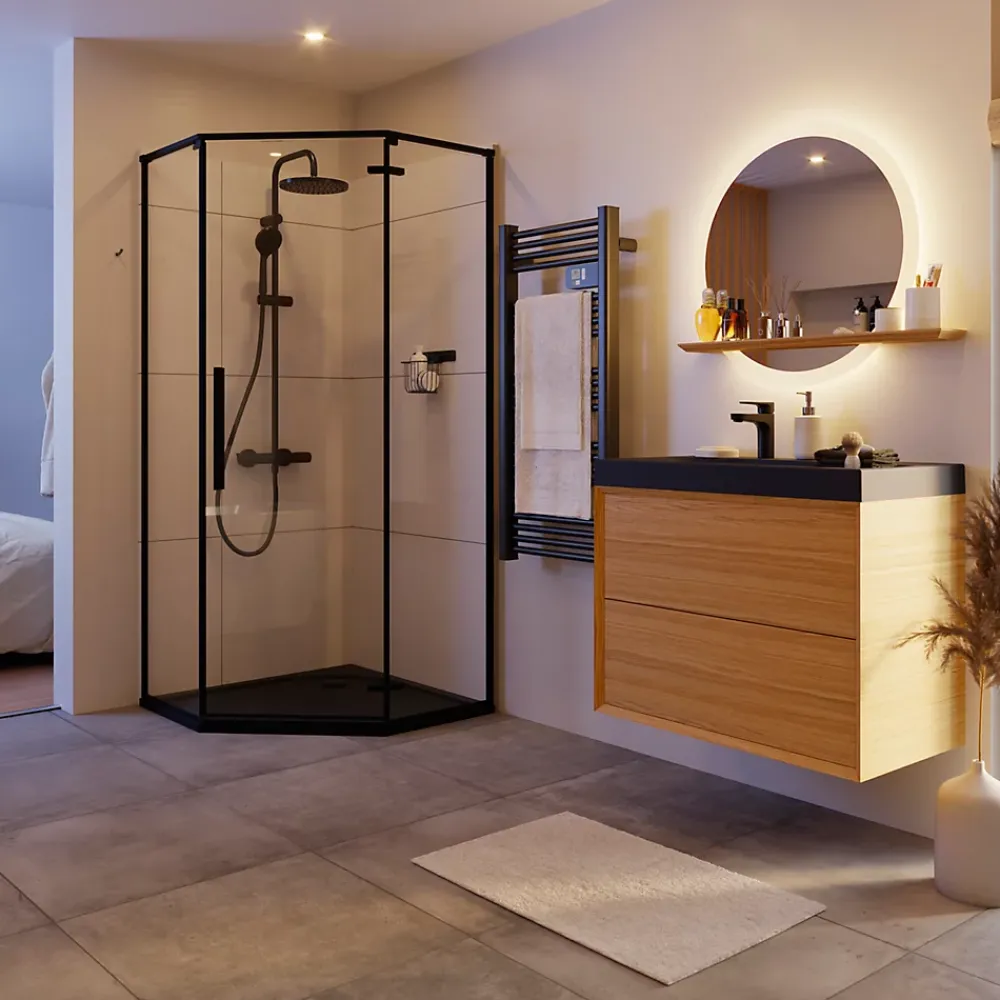 Meuble Buanderie|Meuble Sous-Vasque|GoodHome Meuble sous vasque à suspendre Avela placage chêne 80 cm