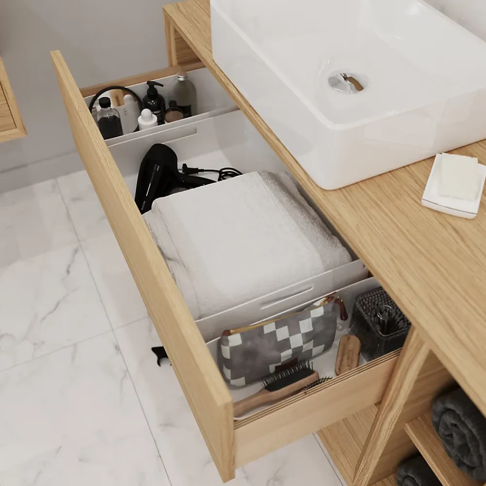 GoodHome Meuble sous vasque à suspendre Avela placage chêne 100 cm