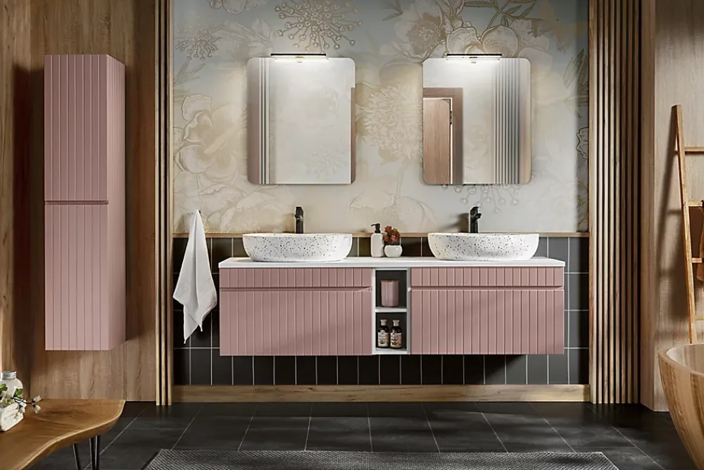 Meuble Sous Lavabo|Furnidea Meuble sous vasque à suspendre ICONIC rose 100 cm