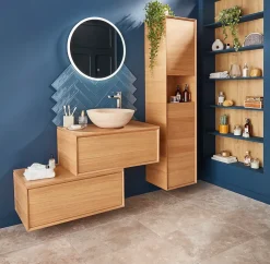 Meuble Buanderie|GoodHome Meuble sous vasque à suspendre Avela placage chêne 100 cm + plans de toilette Avela vendu par 2