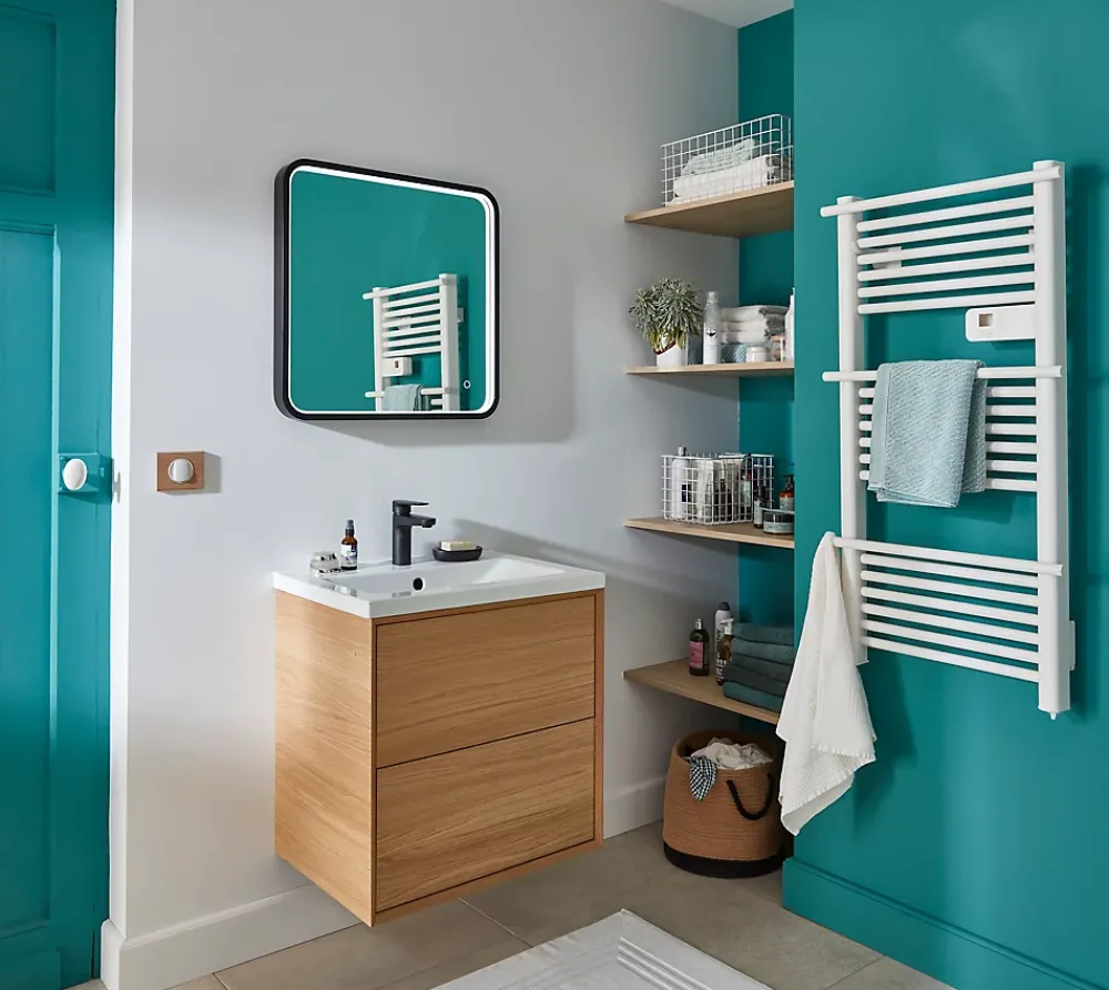 Meuble Buanderie|Meuble Sous-Vasque|GoodHome Meuble sous vasque à suspendre Avela placage chêne 60 cm