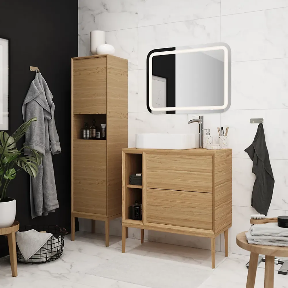 Meuble Buanderie|Meuble Sous-Vasque|GoodHome Meuble sous vasque à suspendre Avela placage chêne 60 cm