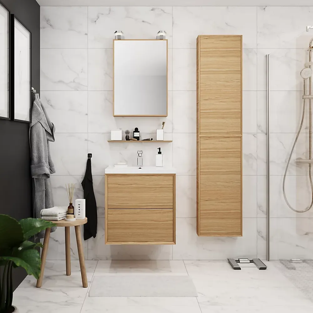 Meuble Buanderie|Meuble Sous-Vasque|GoodHome Meuble sous vasque à suspendre Avela placage chêne 60 cm