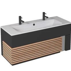 Meuble Vasque|Decotec Meuble sous vasque à suspendre Archi noir mat 120 cm + plan vasque en Céramyl® pour 2 mitigeurs
