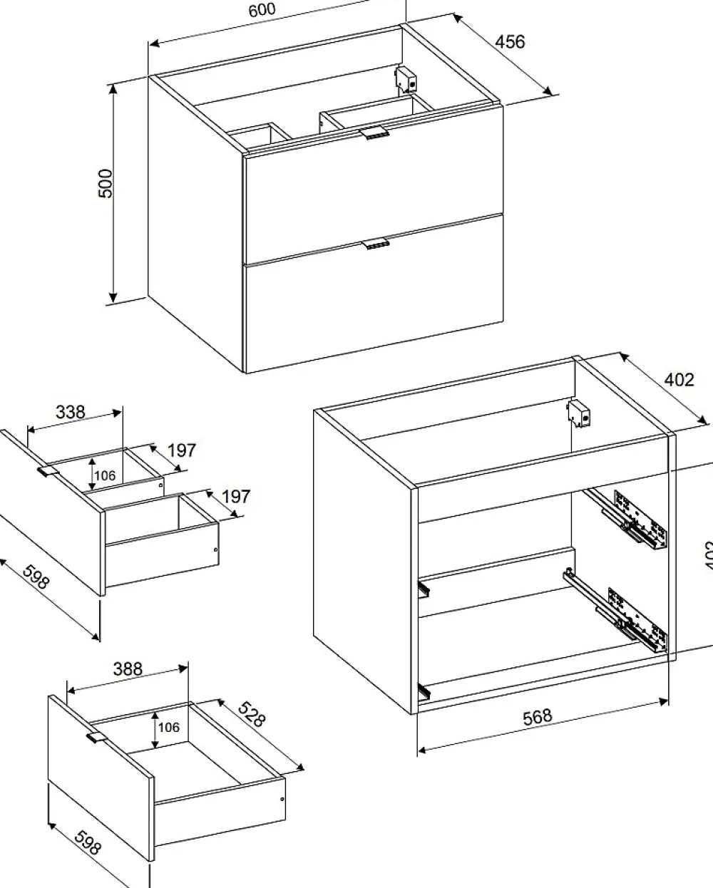 Furnidea Meuble sous vasque à suspendre DALIA CACHEMIRE 60 cm