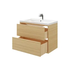 Meuble Vasque|GoodHome Meuble sous vasque à suspendre Avela placage chêne 80 cm + plan vasque Nira