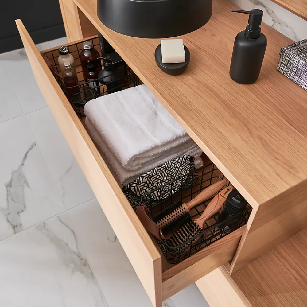 GoodHome Meuble sous vasque 1 tiroir à suspendre Avela placage chêne 100 cm