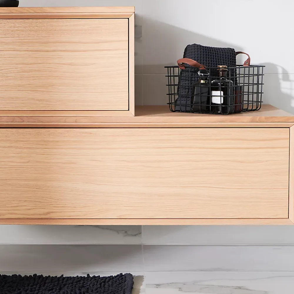 GoodHome Meuble sous vasque 1 tiroir à suspendre Avela placage chêne 100 cm