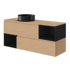 GoodHome Meuble sous vasque 1 tiroir avec poignée intégrée l.100 x H.30 x P.45 cm effet chêne Kentia