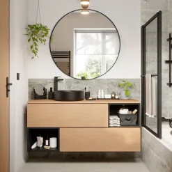 GoodHome Meuble sous vasque 1 tiroir avec poignée intégrée l.100 x H.30 x P.45 cm effet chêne Kentia