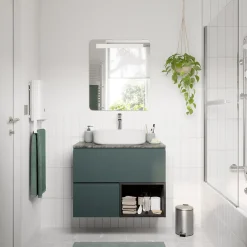 GoodHome Meuble sous vasque 1 tiroir avec poignée intégrée l.80 x H.30 x P.45 cm vert forêt Kentia