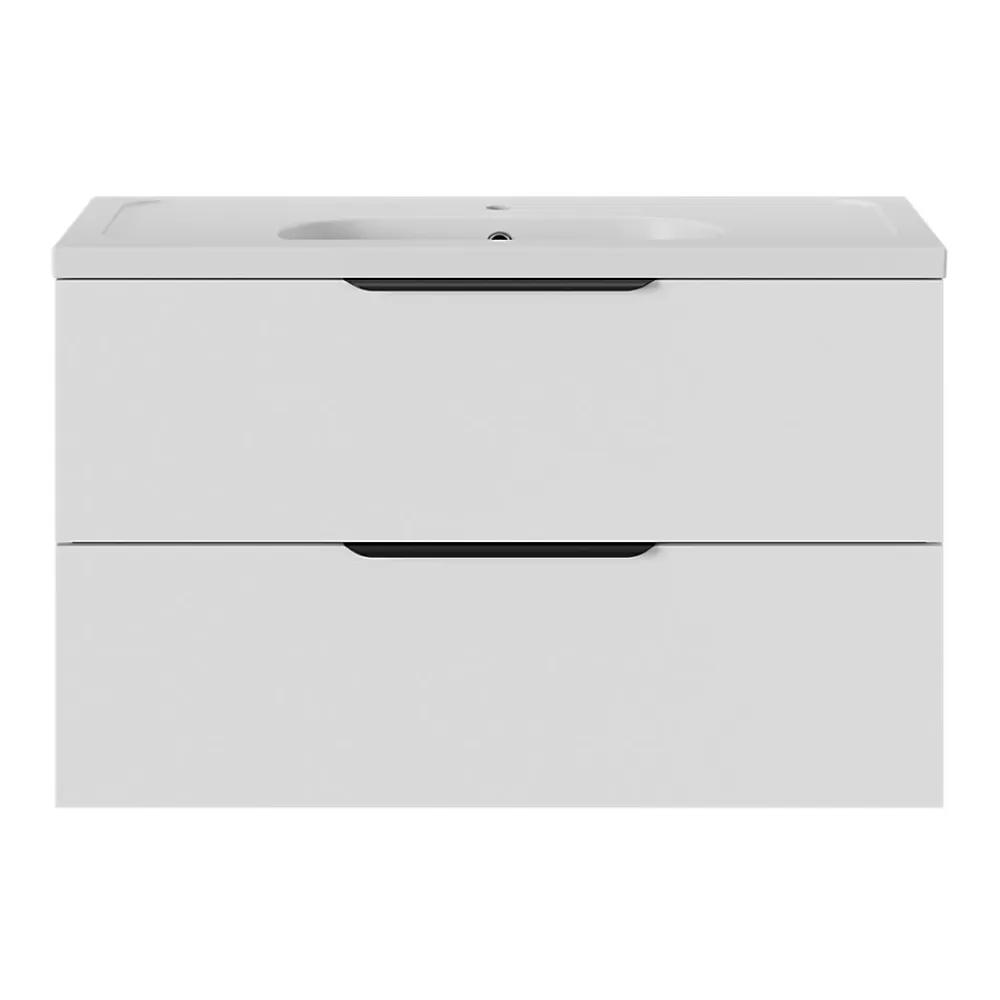 GoodHome Meuble sous vasque 2 tiroirs sans poignées l.100 x H.60 x P.45 cm blanc mat Kentia