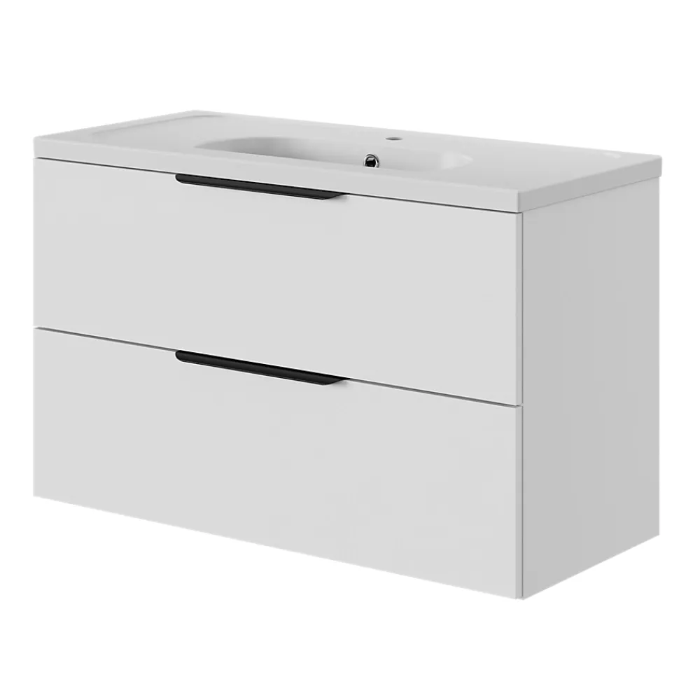 GoodHome Meuble sous vasque 2 tiroirs sans poignées l.100 x H.60 x P.45 cm blanc mat Kentia