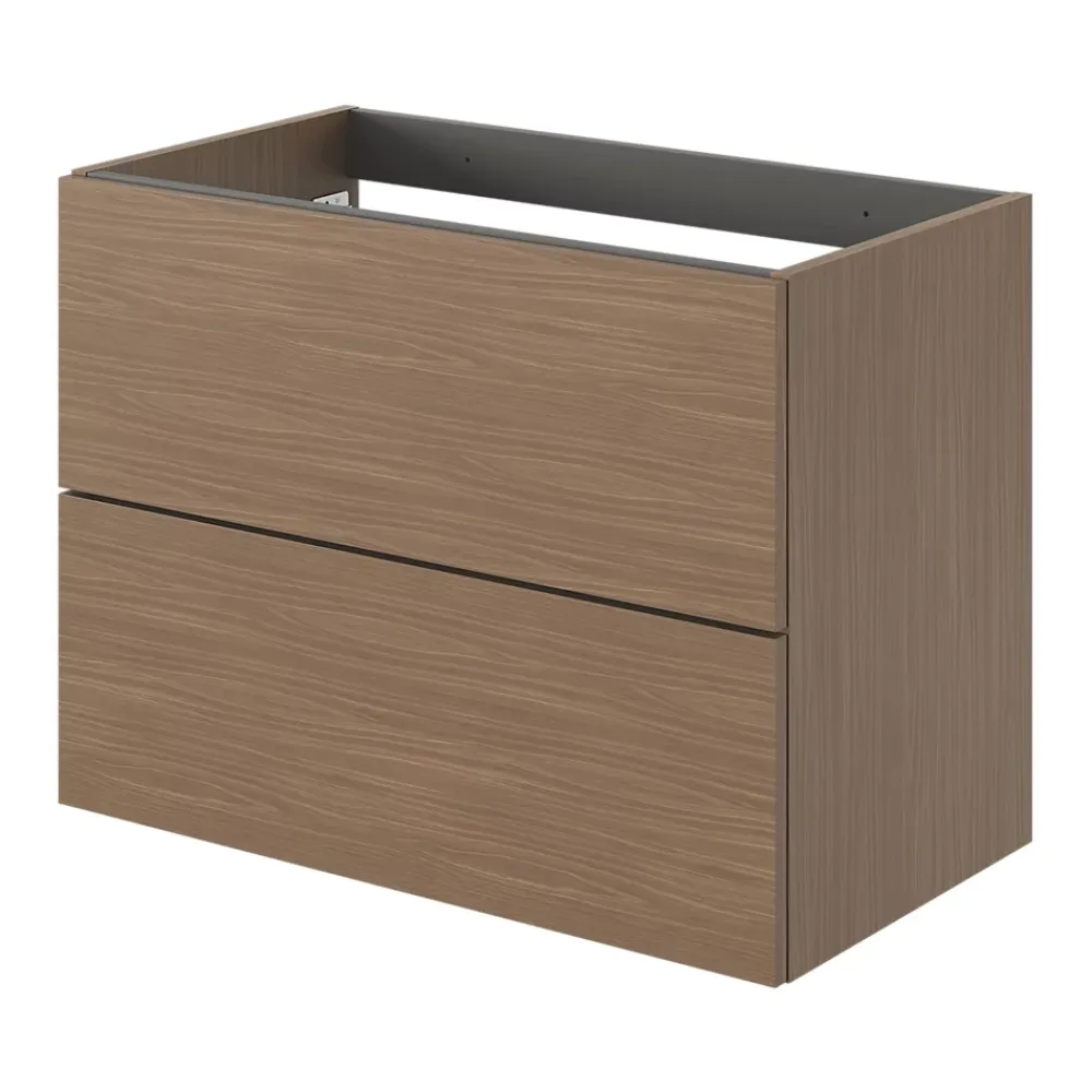 Meuble Sous-Vasque|GoodHome Meuble sous vasque 2 tiroirs sans poignées l.80 x H.60 x P.45 cm effet noyer Kentia