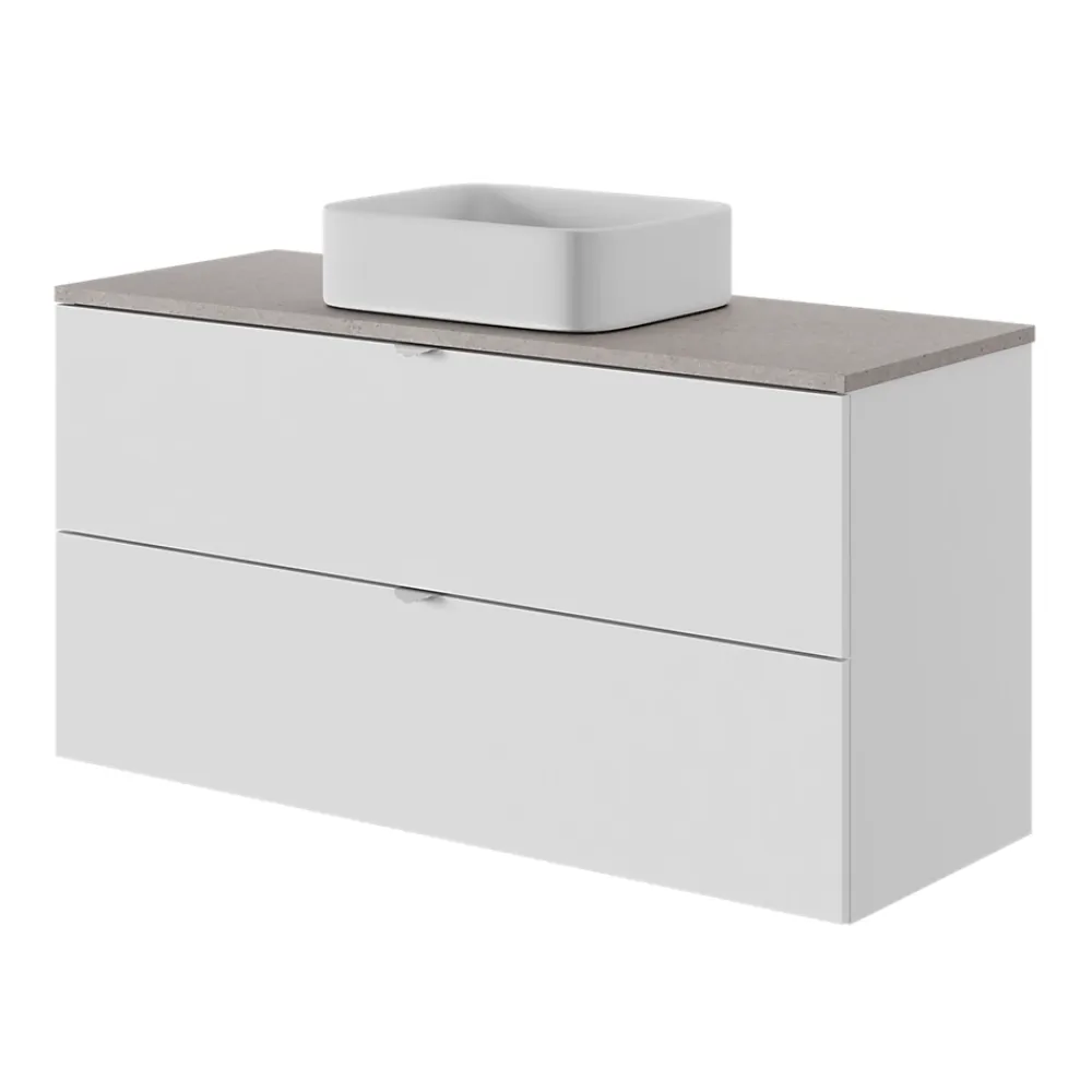 Meuble Sous-Vasque|GoodHome Meuble sous vasque 2 tiroirs sans poignées l.120 x H.60 x P.45 cm blanc mat Kentia