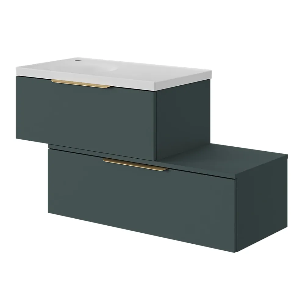 Meuble Sous-Vasque|GoodHome Meuble sous vasque 1 tiroir sans poignée l.80 x H.30 x P.45 cm vert forêt Kentia