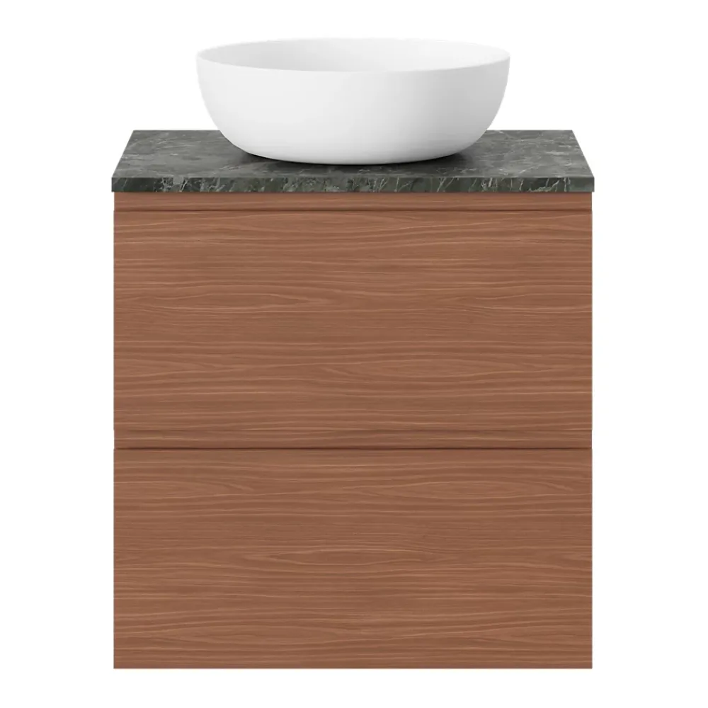 GoodHome Meuble sous vasque 2 tiroirs avec poignées intégrées l.60 x H.60 x P.45 cm effet noyer Kentia