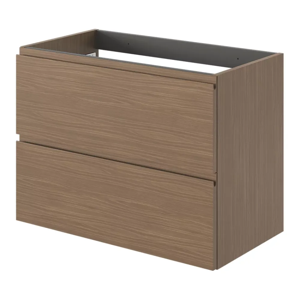 Meuble Sous-Vasque|GoodHome Meuble sous vasque 2 tiroirs avec poignées intégrées l.80 x H.60 x P.45 cm effet noyer Kentia