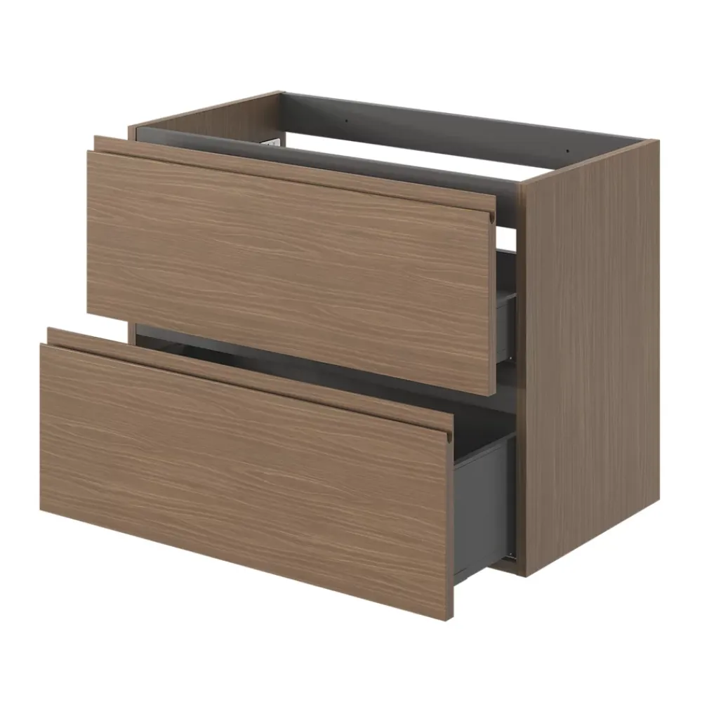 Meuble Sous-Vasque|GoodHome Meuble sous vasque 2 tiroirs avec poignées intégrées l.80 x H.60 x P.45 cm effet noyer Kentia