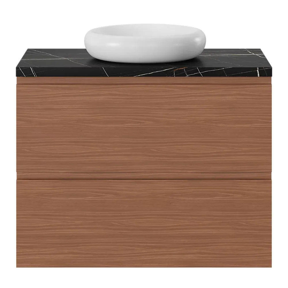 Meuble Sous-Vasque|GoodHome Meuble sous vasque 2 tiroirs avec poignées intégrées l.80 x H.60 x P.45 cm effet noyer Kentia
