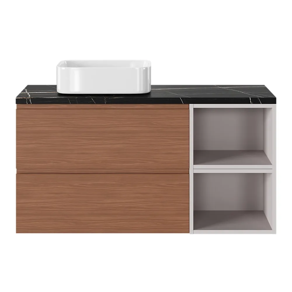 Meuble Sous-Vasque|GoodHome Meuble sous vasque 2 tiroirs avec poignées intégrées l.80 x H.60 x P.45 cm effet noyer Kentia