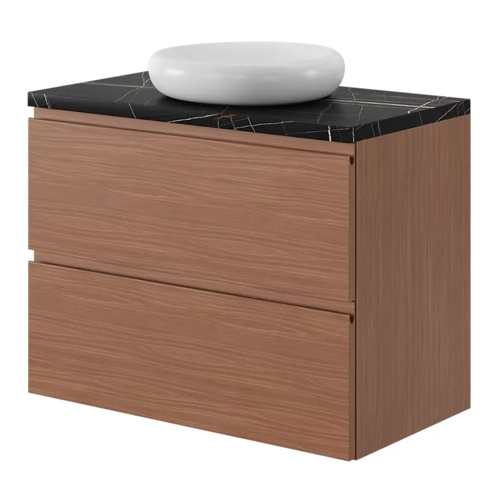 Meuble Sous-Vasque|GoodHome Meuble sous vasque 2 tiroirs avec poignées intégrées l.80 x H.60 x P.45 cm effet noyer Kentia