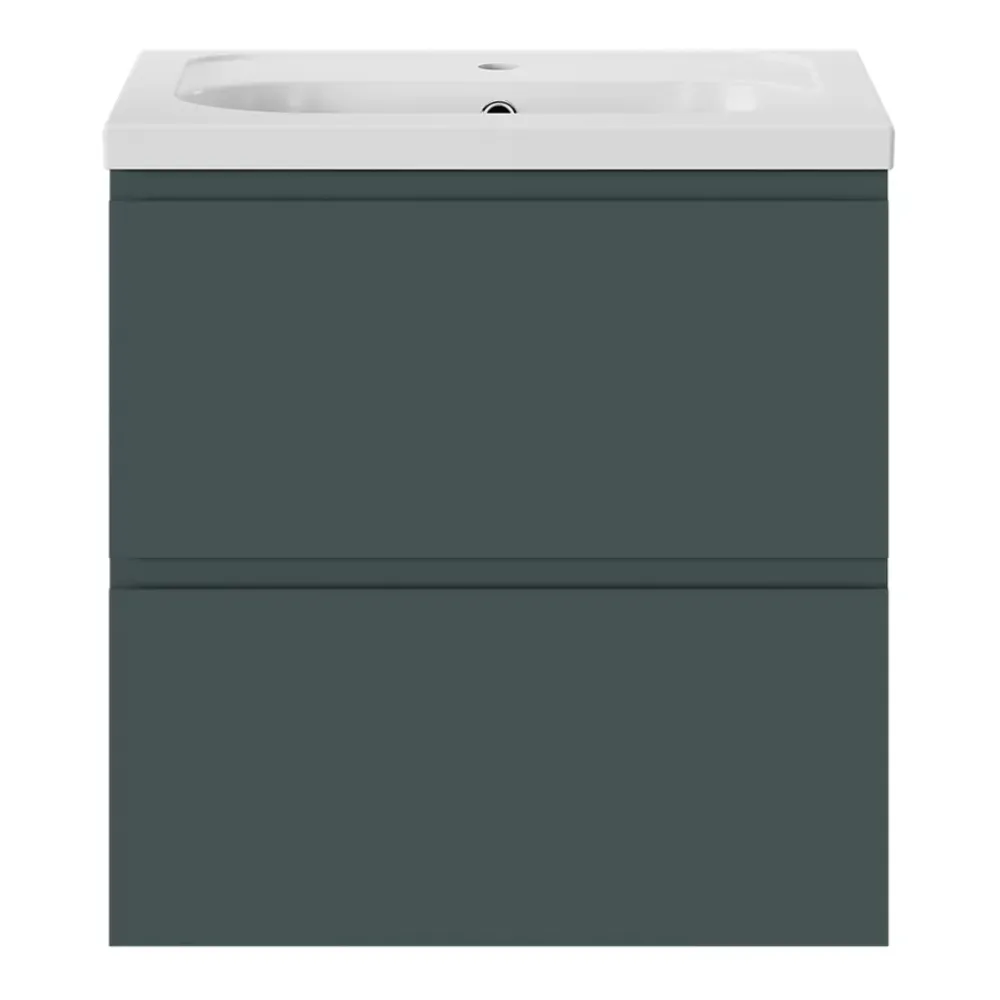 Meuble Sous-Vasque|GoodHome Meuble sous vasque 2 tiroirs avec poignées intégrées l.60 x H.60 x P.45 cm vert forêt Kentia