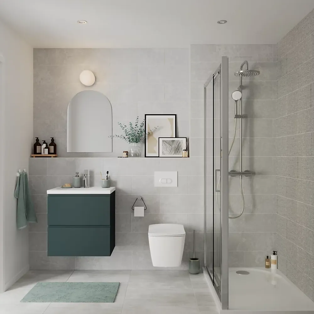 Meuble Sous-Vasque|GoodHome Meuble sous vasque 2 tiroirs avec poignées intégrées l.60 x H.60 x P.45 cm vert forêt Kentia