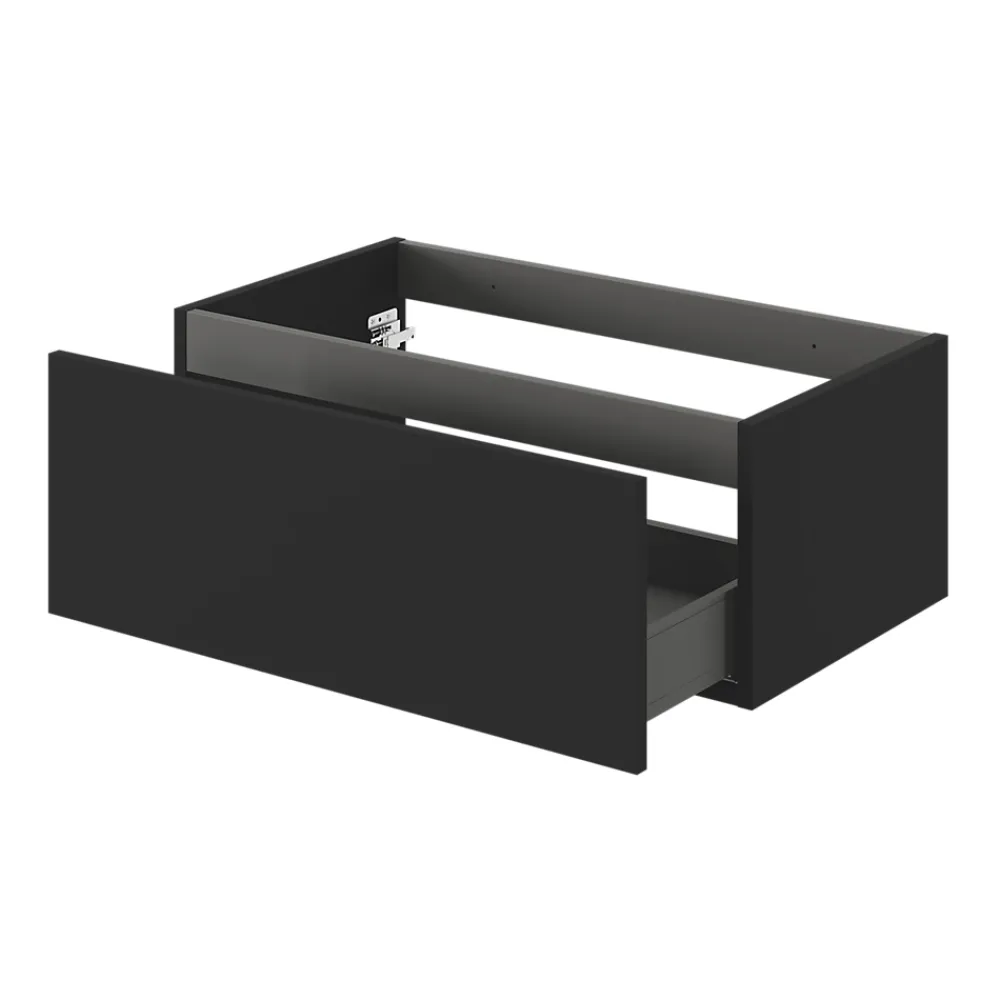 GoodHome Meuble sous vasque 1 tiroir sans poignée l.80 x H.30 x P.45 cm noir mat Kentia