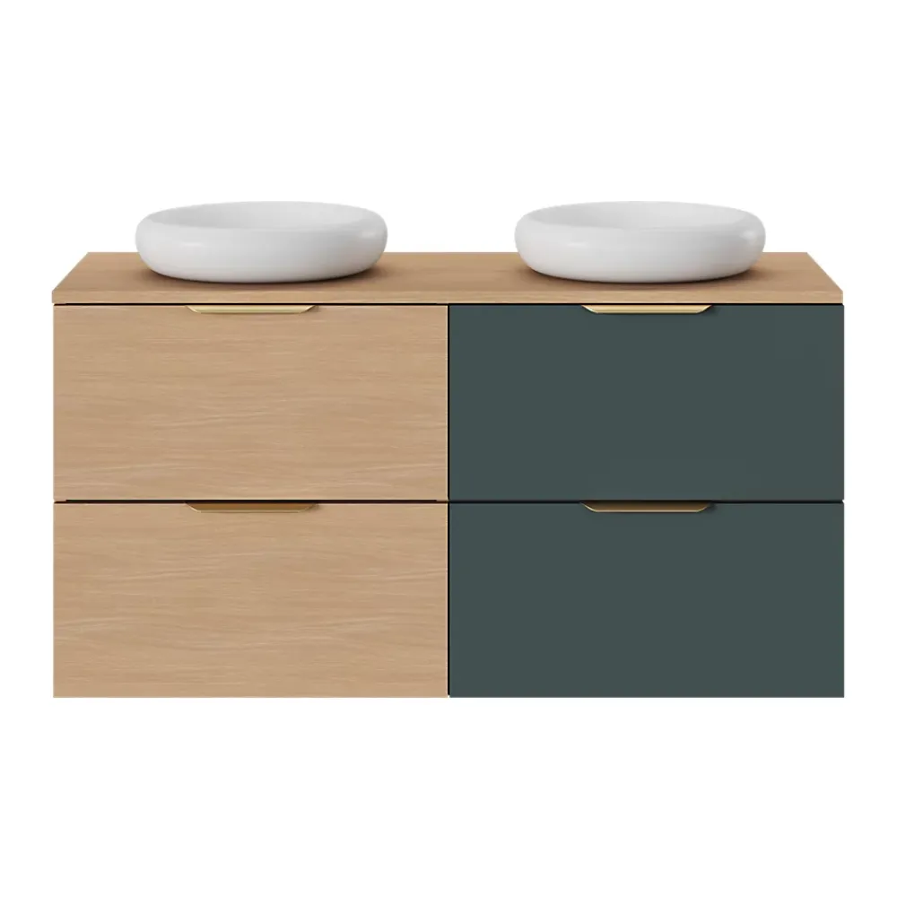 Meuble Sous-Vasque|GoodHome Meuble sous vasque 2 tiroirs sans poignées l.60 x H.60 x P.45 cm vert forêt Kentia