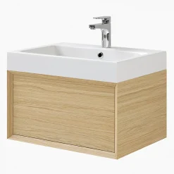 GoodHome Meuble sous vasque 1 tiroir à suspendre Avela placage chêne 60 cm