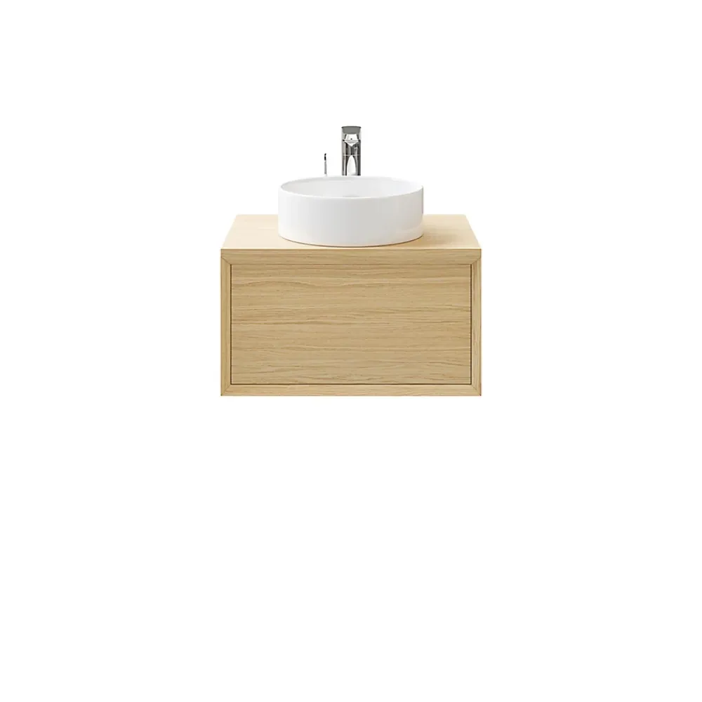 GoodHome Meuble sous vasque 1 tiroir à suspendre Avela placage chêne 60 cm