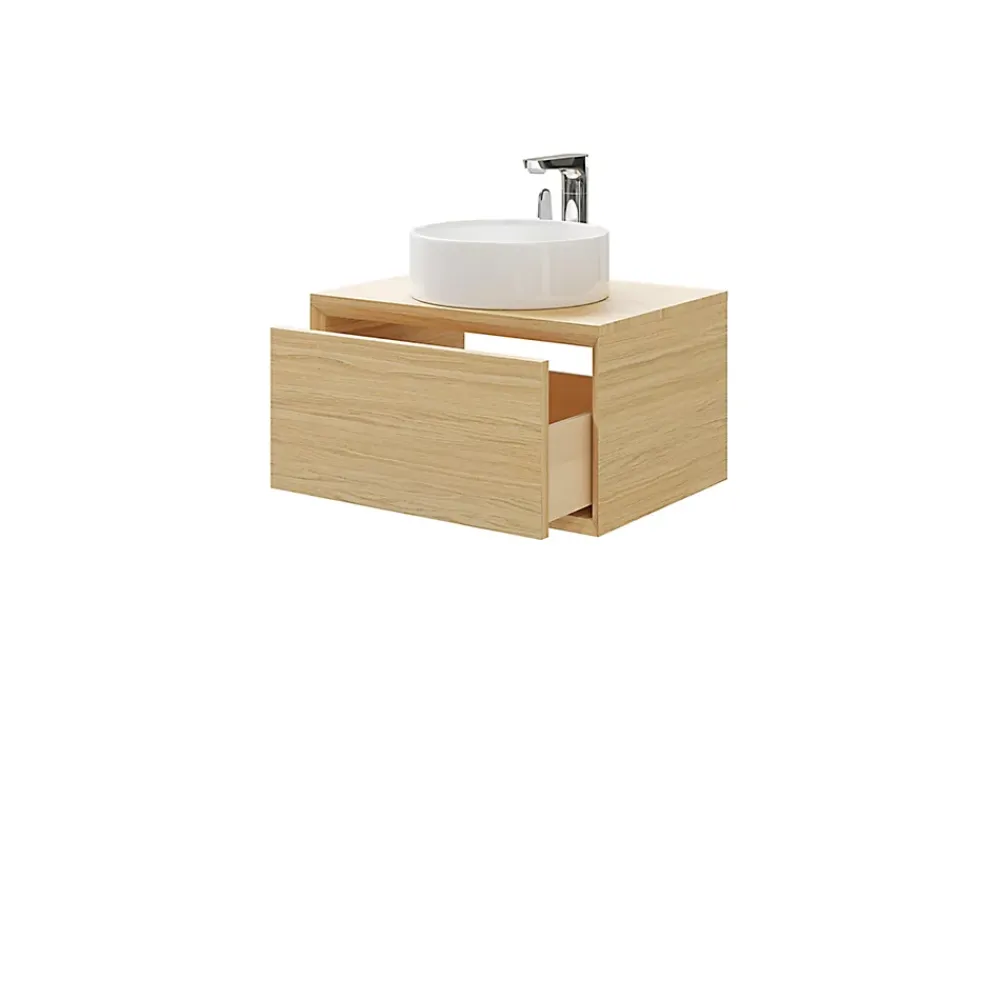 GoodHome Meuble sous vasque 1 tiroir à suspendre Avela placage chêne 60 cm