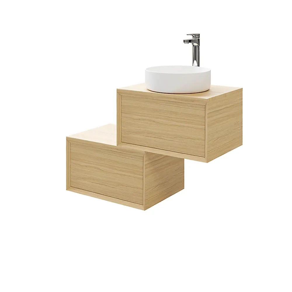 GoodHome Meuble sous vasque 1 tiroir à suspendre Avela placage chêne 60 cm