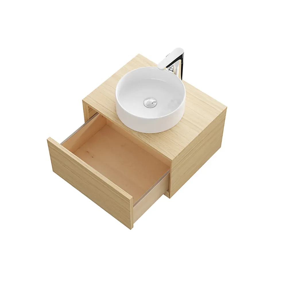 GoodHome Meuble sous vasque 1 tiroir à suspendre Avela placage chêne 60 cm