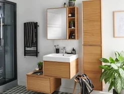 GoodHome Meuble sous vasque 1 tiroir à suspendre Avela placage chêne 60 cm
