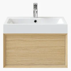GoodHome Meuble sous vasque 1 tiroir à suspendre Avela placage chêne 60 cm