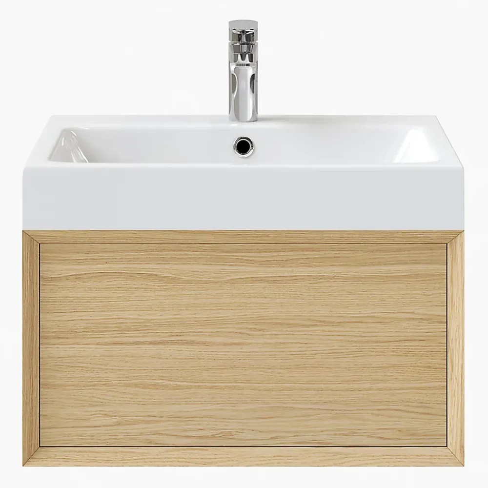 GoodHome Meuble sous vasque 1 tiroir à suspendre Avela placage chêne 60 cm